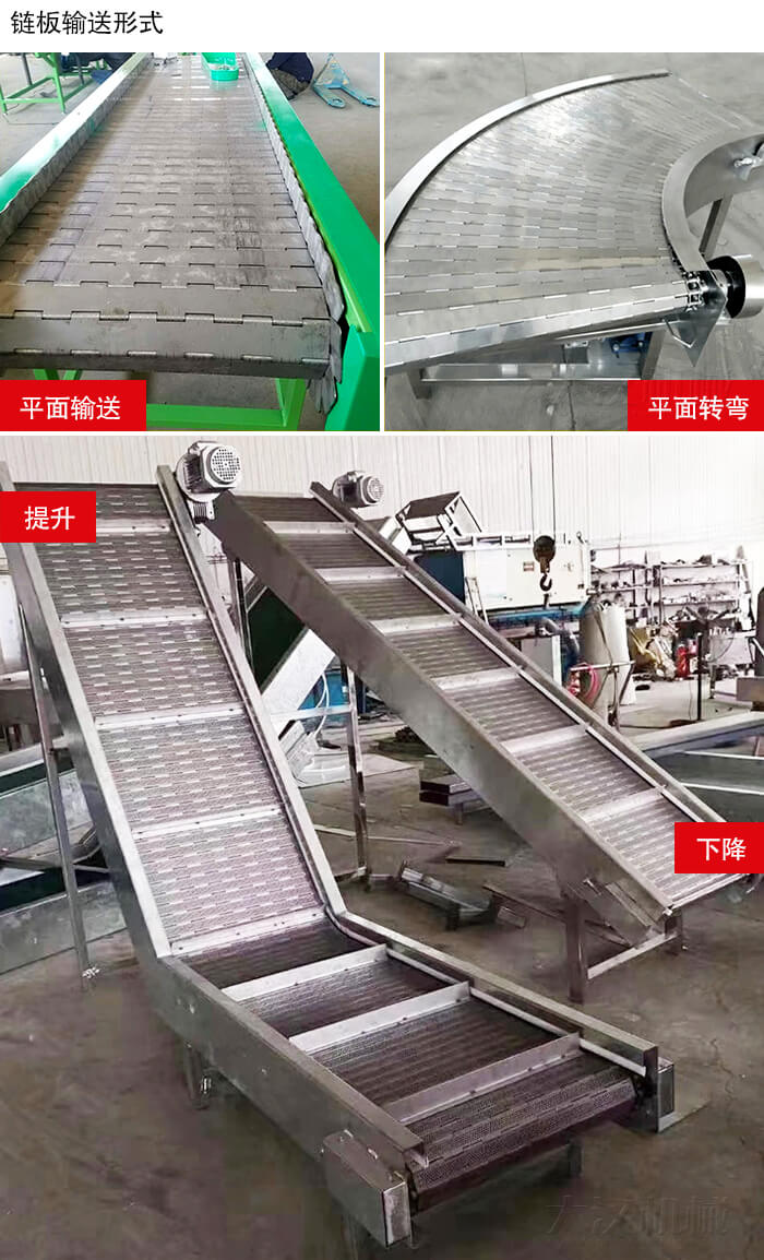 鏈板輸送機平面輸送，平面拐彎，提升等運行現場圖片